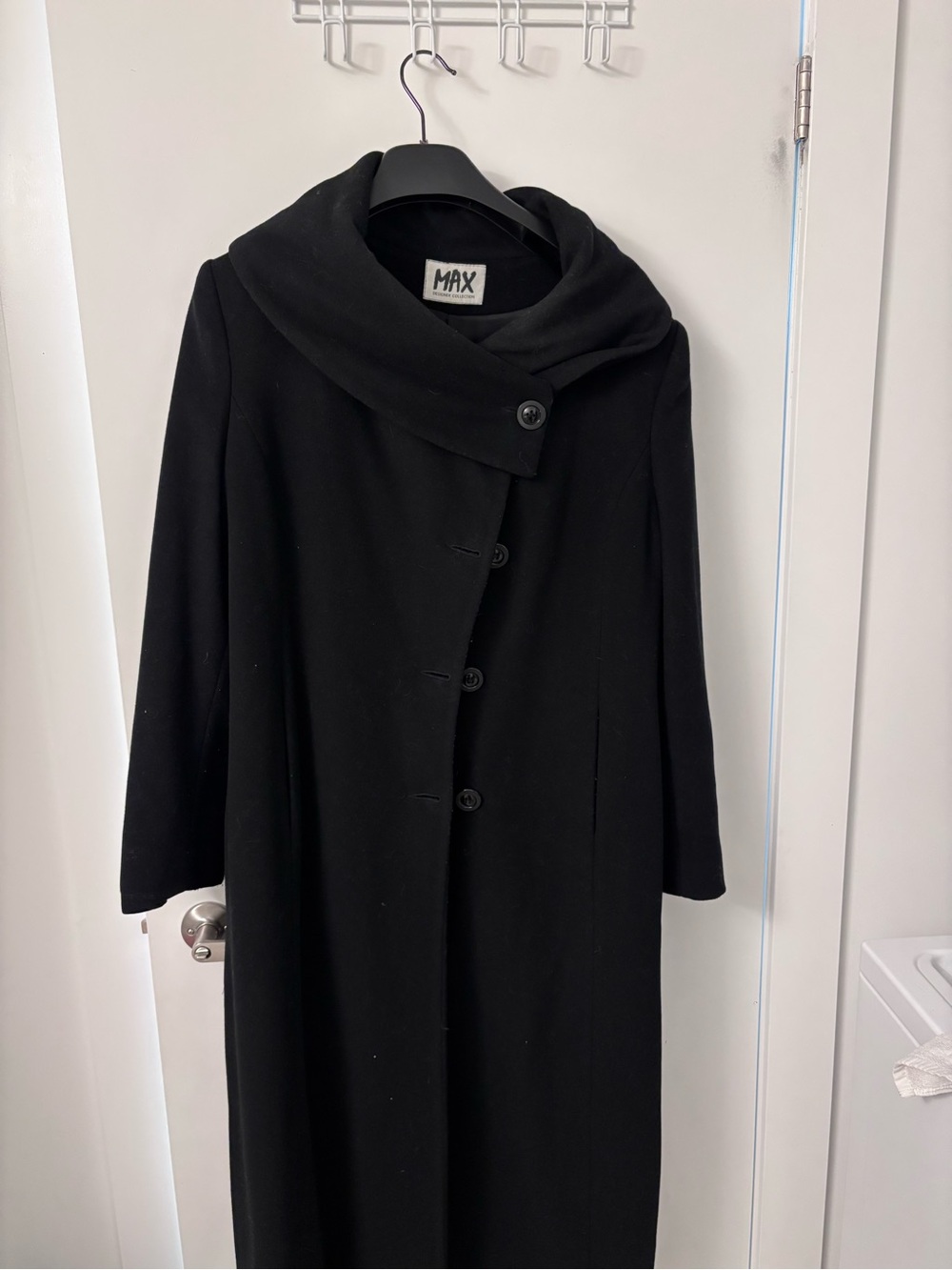 Black Long Peacoat with Funnel Collar